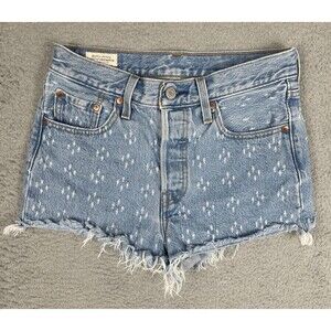 Levis 501 Premium Jean Shorts Womens 25 Blue Polka Distressed Button Fly Big E